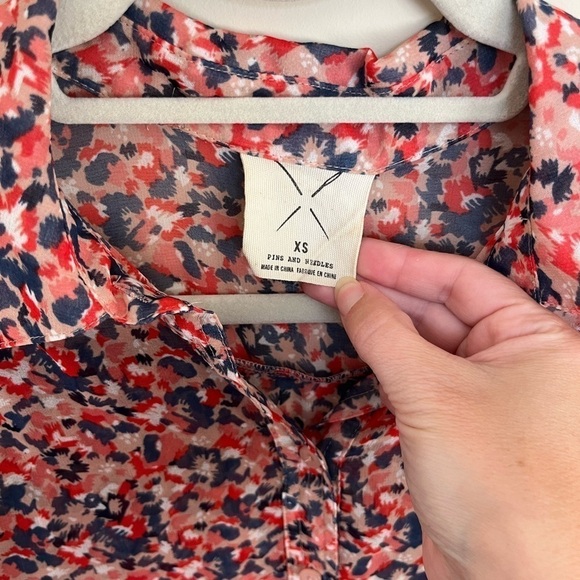 Anthropologie Pins & Needles Sheer Button Up Top Size XS multicolor - Picture 3 of 9